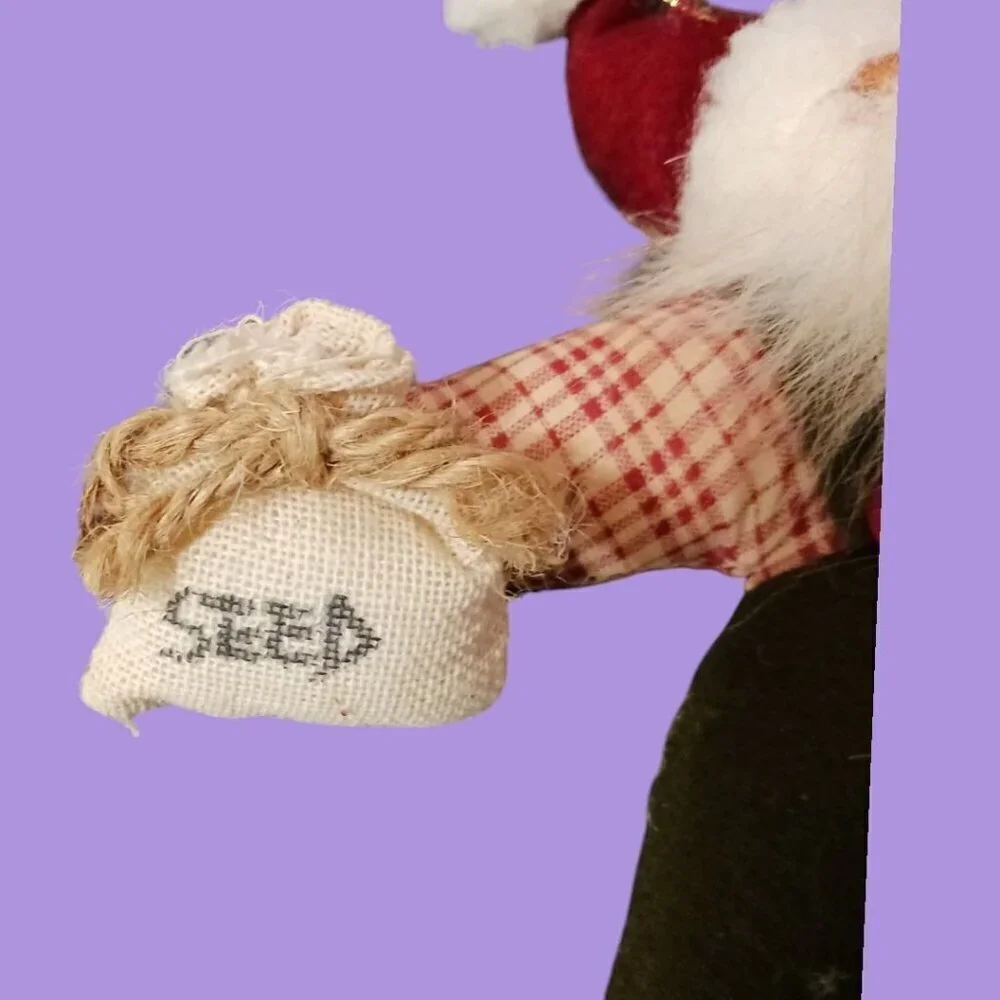 TJ Santas Claus Farmer Ornament With Seed Bag & Pitchfork